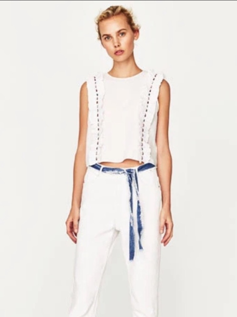 New ZARA Sleeveless Cotton Poplin Top With Multicolored Gems